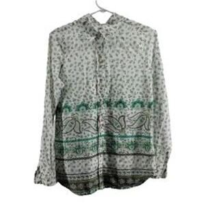 Old Navy White Green Floral Button Down Blouse Women's Size XS
